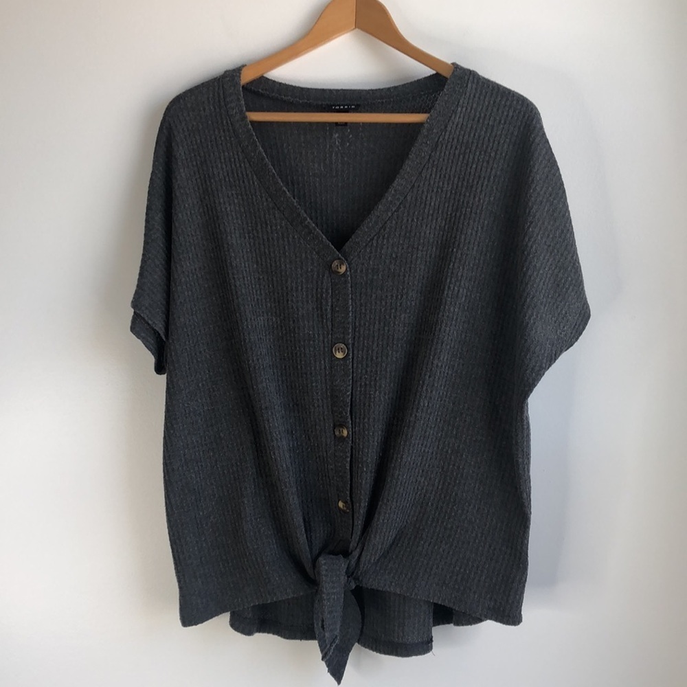 Torrid gray waffle knit sweater tee shirt - Picture 2 of 8
